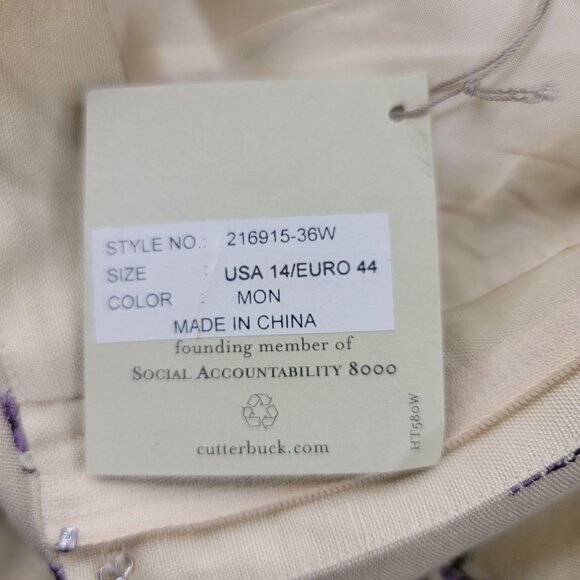 Cutter & Buck Size 14 Chino Linen Rayon Cream Floral Embroidered Lined Pants - Picture 8 of 12